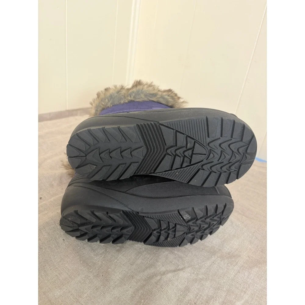 Purple Faux Fur Trim‎ Winter Snow Boots Waterproof Duck Boots Bungee Laces